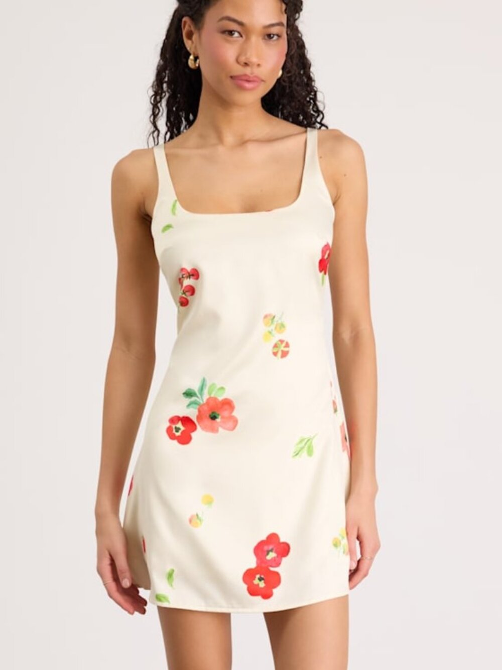 NWT Lulus Malandra Cream Multi Print Satin Mini Dress White - Size XS